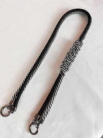 Alça de Ombro Corda Pochete - 95cm - Preto/Branco C/Ônix