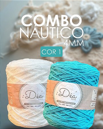Combo 1 - Fios Néctar Náutico 4mm 2un. - Branco Natural e Turquesa