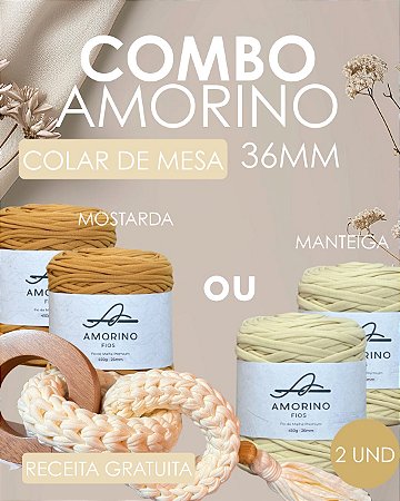 Combo Combo Colar de Mesa 4 - Fio Amorino 36mm 2un. Mostarda/Argola Madeira 12x12cm