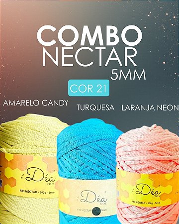 Combo 21 - Fios Néctar 5mm 3un. - Amarelo Candy, Turquesa e Laranja Neon