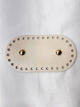 Base Couro Oval 9x17cm com Bailarina-Bege/Dourado