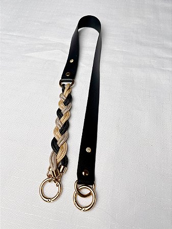 Alça de Ombro Corda Trançado 70cm - Preto/Dourado