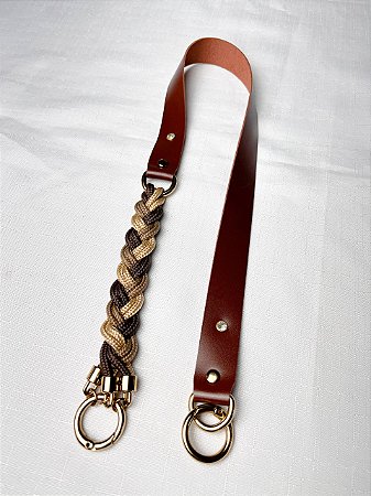 Alça de Ombro Corda Trançado 70cm - Marrom/Dourado