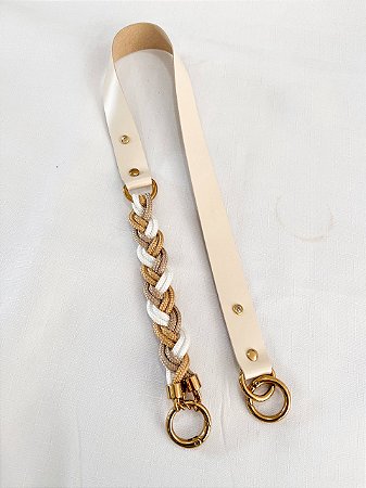 Alça de Ombro Corda Trançado 70cm - Bege/Dourado