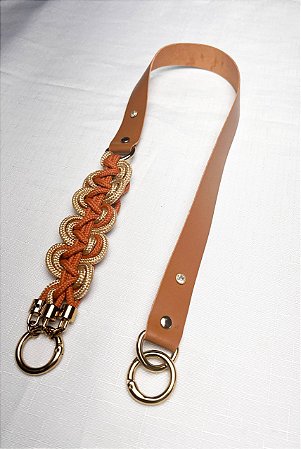 Alça de Ombro Corda Ondas 70cm - Caramelo Escuro/Dourado