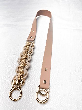 Alça de Ombro Corda Ondas 70cm - Caramelo Claro/Dourado