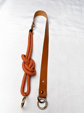 Alça de Ombro Corda Infinito 80cm - Caramelo Escuro/Dourado