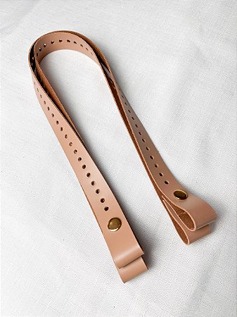 Alça de Couro Pressão com Furos 2,5x65cm-Caramelo Claro/Dourado