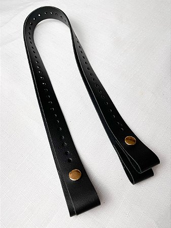 Alça de Couro Pressão com Furos 2,5x65cm-Preto/Dourado