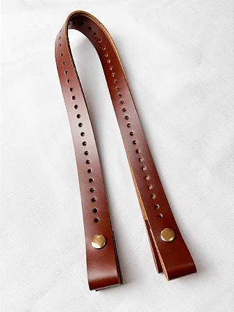 Alça de Couro Pressão com Furos 2,5x65cm-Marrom/Dourado