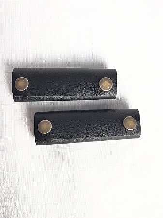 Apoio de Mão p/ Alça Couro Legítimo 3,5x10cm - Preto/Ouro Velho