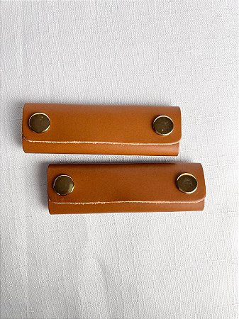 Apoio de Mão p/ Alça Couro Legítimo 3,5x10cm - Caramelo Escuro/Dourado