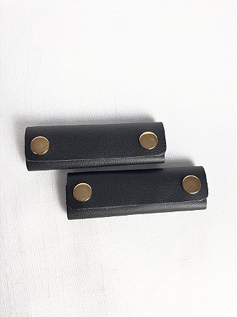 Apoio de Mão p/ Alça Couro Legítimo 3,5x10cm - Preto/Dourado