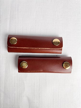 Apoio de Mão p/ Alça Couro Legítimo 3,5x10cm - Marrom/Dourado