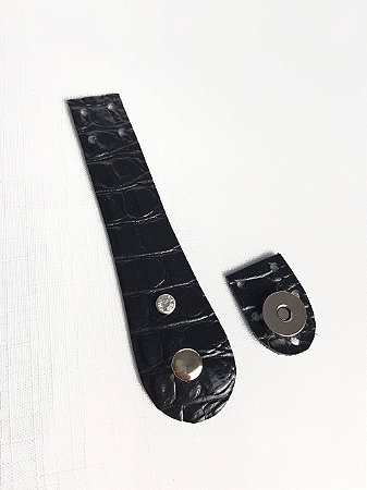 Fechamento Bolsa 2,5x15cm Croco Preto c/Strass & Niquel