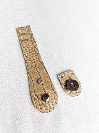 Fechamento Bolsa 2,5x15cm Croco Bege c/Strass & Niquel