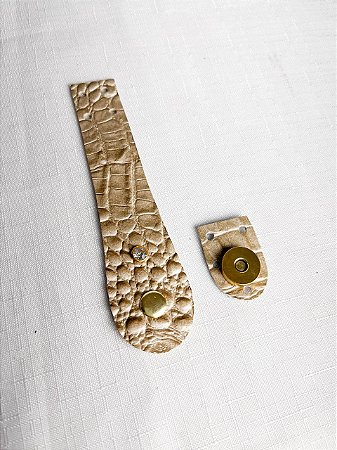 Fechamento Bolsa 2,5x15cm Croco Bege c/Strass & Dourado
