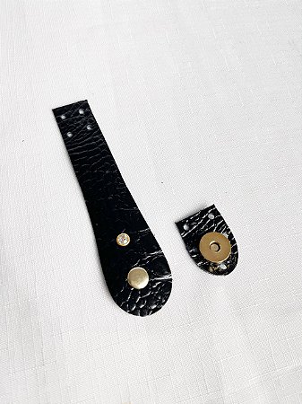 Fechamento Bolsa 2,5x15cm Croco Preto c/Strass & Dourado