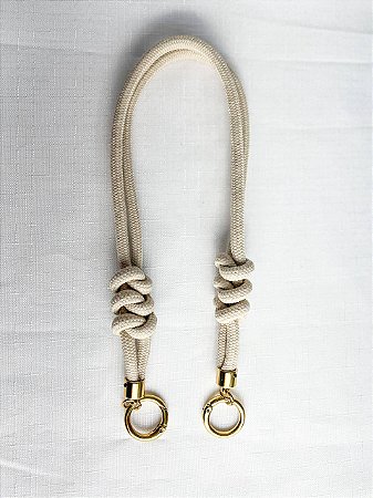 Alça Midi Corda Nó Triplo - 60cm - Areia  / Dourado