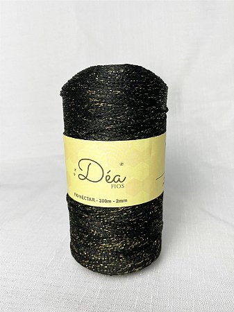 Fio Néctar 2mm - 300g-350m - Poliéster - Cor:Preto Lurex Dourado