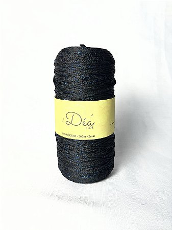 Fio Néctar 2mm - 300g-350m - Poliéster - Cor:Preto Lurex Azul