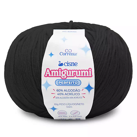 Fio Cisne Amigurumi Perfeito 145m-65g 100% Algodão-Preto 000PT