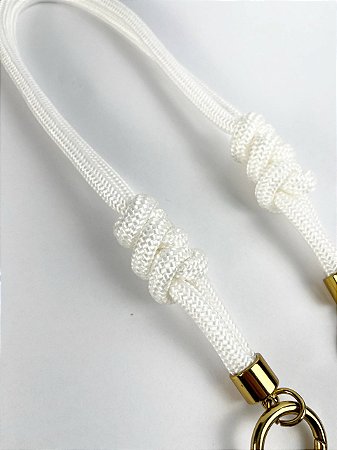 Alça Midi Corda Déa Fios Nó Triplo - 60cm - Branca/Dourado