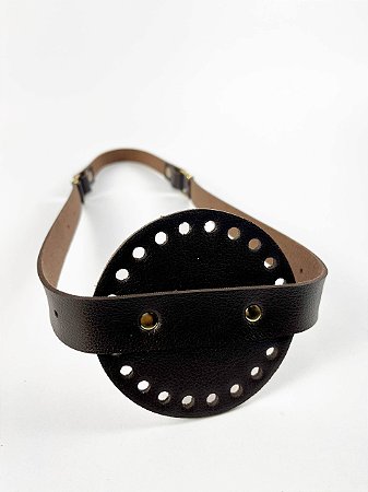 Porta Vinho Simples 10x35cm Couro Déa Fios Marrom/Dourado