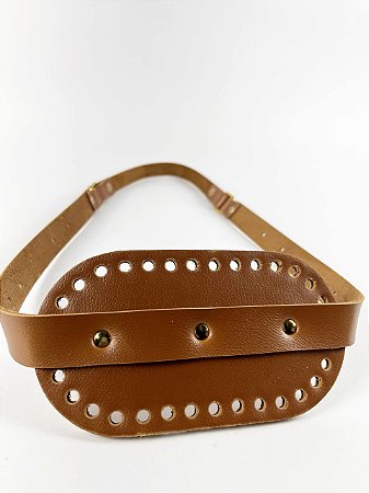 Porta Vinho Duplo 17x35cm Couro Déa Fios Caramelo Escuro/Dourado