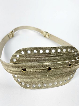 Porta Vinho Duplo 17x35cm Couro Déa Fios Brilho Ouro/Dourado