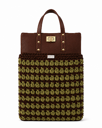Kit Bolsa Boss - Fio Malha Pólen Verde Musgo e Chocolate-Couro Marrom/Dourado(Déa Fios-Aula Inclusa)