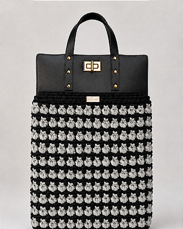 Kit Bolsa Boss - Fio Malha Pólen  Preto e Cinza Prata-CouroPreto /Dourado(Déa Fios-Aula Inclusa)