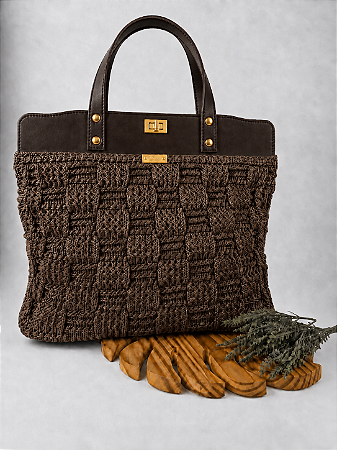 Kit Bolsa Work - Fio Néctar Nautico 4mm Marrom-Marrom/Dourado (Déa Fios-Aula Inclusa)