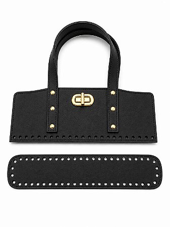 Kit Office Sintético Montana 28x11cm Base 6x30cm Déa Fios Preto/Dourado