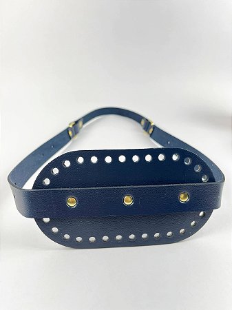 Porta Vinho Duplo 17x35cm Couro Déa Fios Azul Marinho/Dourado