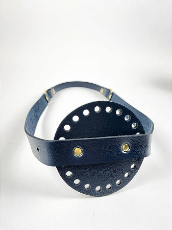 Porta Vinho Simples 10x35cm Couro Déa Fios Cor:Azul Marinho/Dourado