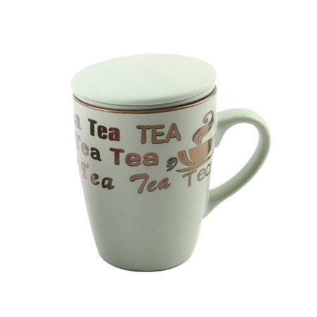CANECA PORCELANA C/INFUSOR TAMPA VINTAGE LETTERS VERDE 350ML