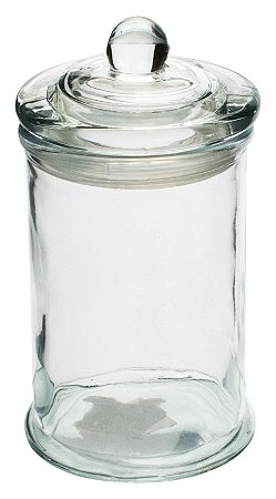 POTE REDONDO EM VIDRO LISO COM TAMPA 350ML D8XA14,5CM