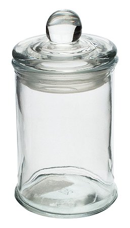 POTE REDONDO EM VIDRO LISO COM TAMPA 600ML D10XA18CM