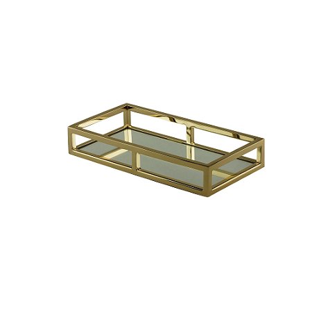 BANDEJA AÇO INOX C/ESPELHO DOURADA 30x15x5cm