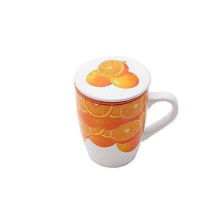 CANECA DE PORCELANA C/ INFUSOR LARANJA 330ML