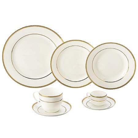 APARELHO DE JANTAR DE PORCELANA 42 PEÇAS ALTO RELEVO GOLD