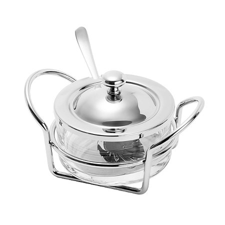 AÇUCAREIRO DE AÇO INOX C/COLHER ITALY 13CM
