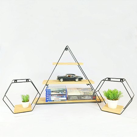 Nicho decorativo  triangulo grande  com 2 nichos hexagono pequeno - kit