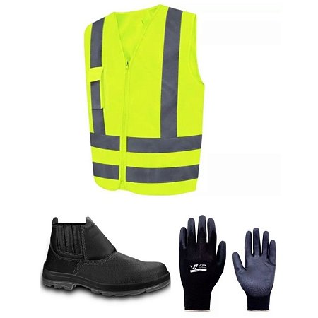 Kit Epi Entregador Mercado Livre Botina De Segurança Colete Amarelo Luva Multitato