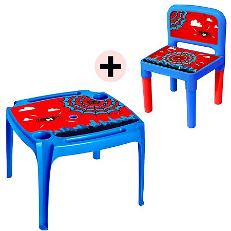 Mesinha Com 1 Cadeira Infantil Aranha Azul Menino