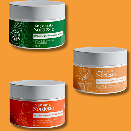 Kit 3 Máscaras Segredos do Nordeste hidratação reconstrução e nutrição 300ml