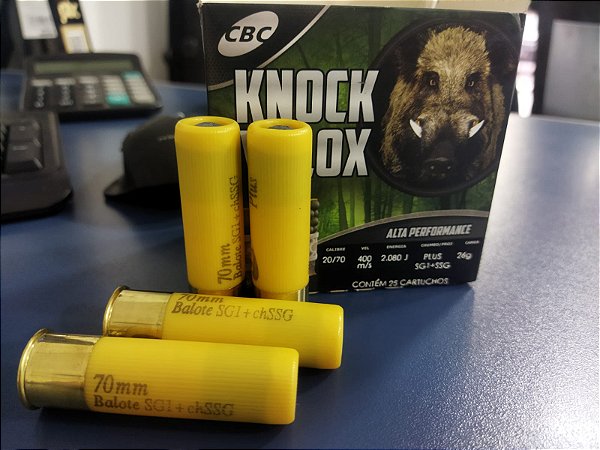 CARTUCHO 20/70 KNOCK PLUS - SG1 + CH-SSG caixa com 25 - *Venda somente no balcão, não despachamos munições*