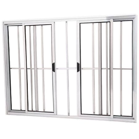 Janela Vitro 4 Folhas Alumínio Brilhante Modular com Grade