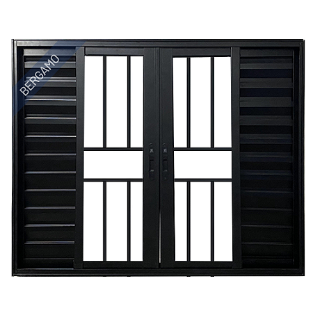 Janela Veneziana 6 Folhas Alumínio Preto Linha 25 com Grade